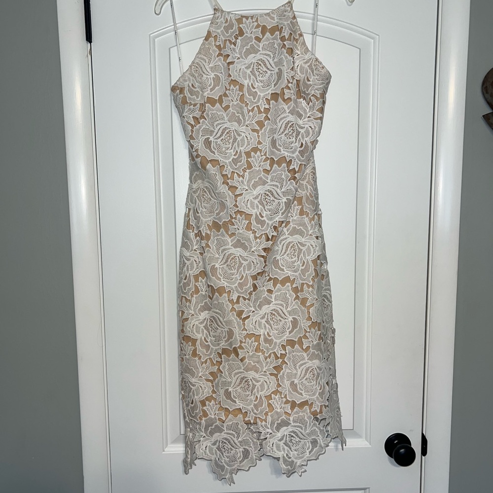 Lulu's Tan Sheath Midi Dress Sleeveless Halter
